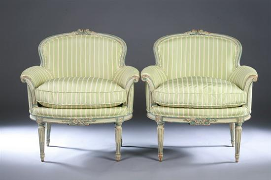 LOUIS XVI STYLE PAINTED BERGERES 19th century with light green