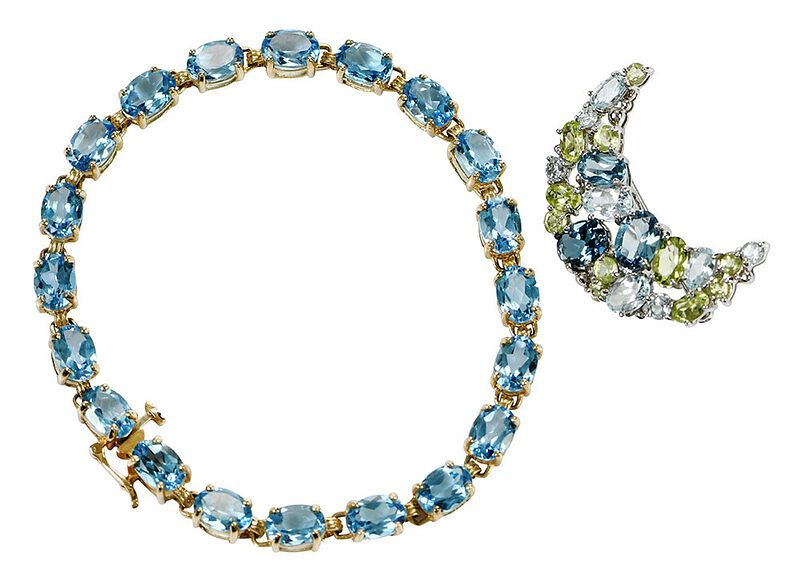 Gold Gemstone Brooch and Bracelet crescent moon brooch assorted cut