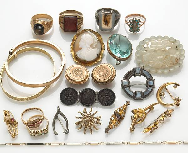 A collection of assorted gem set 18k 14k 12k 10k