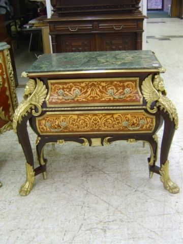 INLAID MARBLE TOP CHEST W BRONZE ORMALU