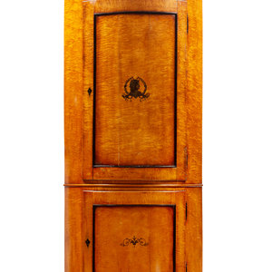 An Italian Neoclassical Part Ebonized Birch Corner Cabinet 19th Century