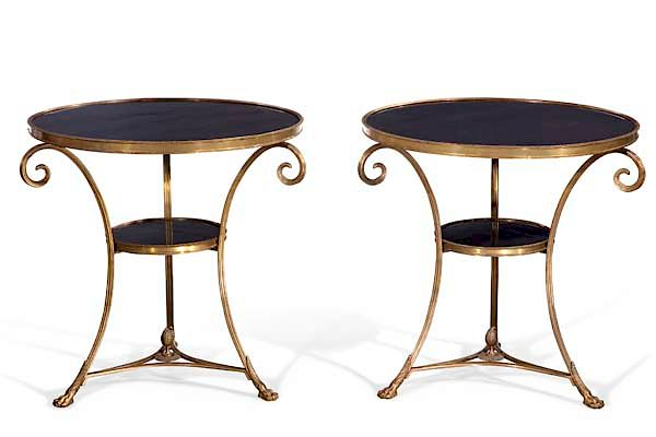 Pair Louis XVI style bronze granite gueridons A pair of