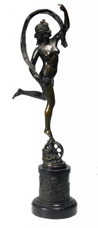 A BRONZE STATUETTE OF FORTUNE AFTER GIAMBOLOGNA on slate plinth