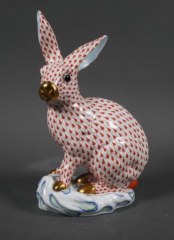 HEREND PORCELAIN LARGE RED FISHNET RABBIT 5334Herend Hungarian founded 1826