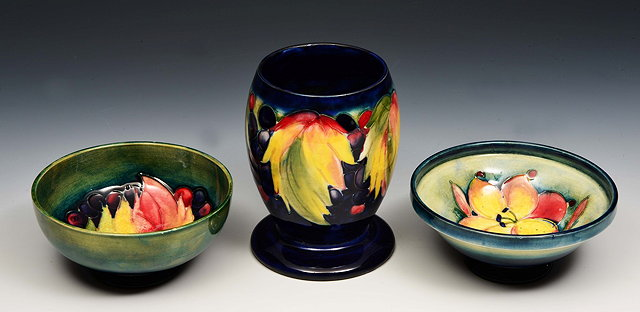 Moorcroft Leaf and Berry vase 11cm high and two small