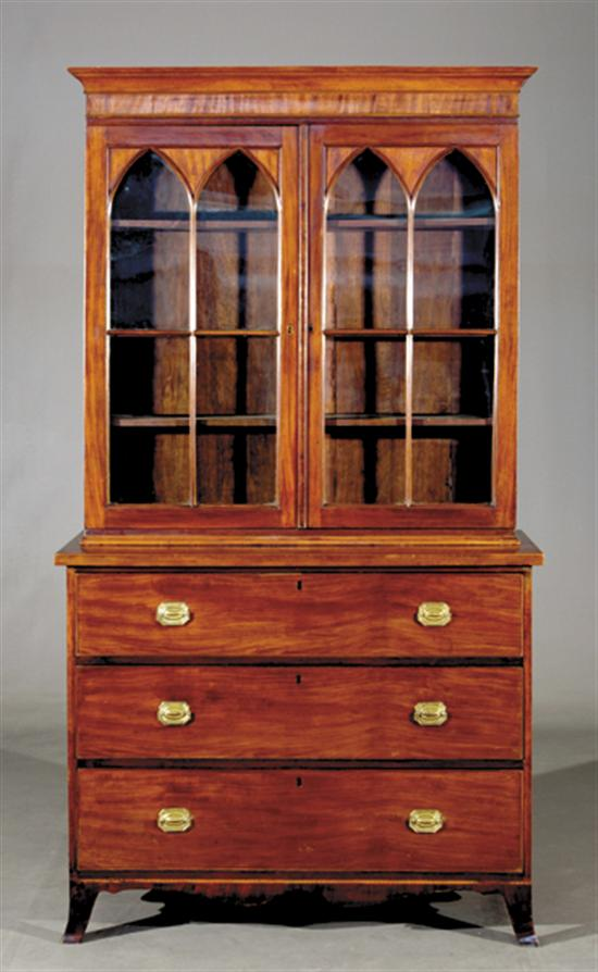 American inlaid mahogany bookcase first half 19th centurymolded crown over
