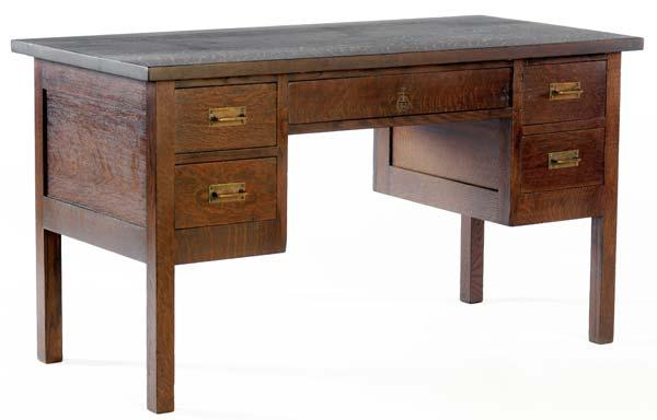 ROYCROFT Early five drawer desk with hammered copper pulls Orb