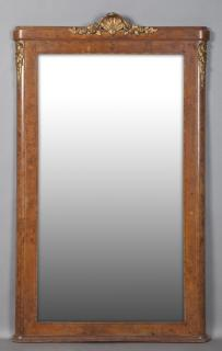 Louis XVI Style Gilt Ormolu Mounted Inlaid Burled Elm Overmantel