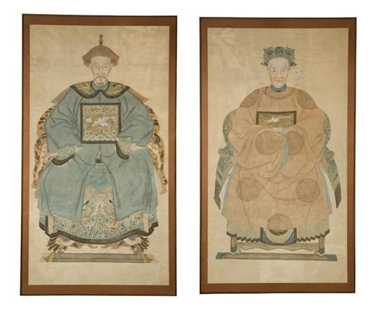 PAIR OF ANCESTOR PAINTINGS CHINA LATE 19TH EARLY 20TH CENTURY