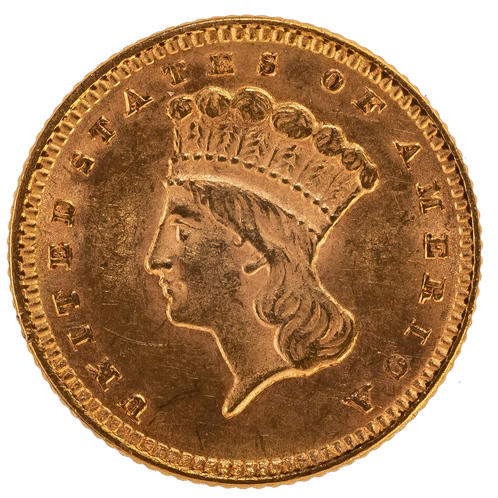 1874 TY 3 GOLD DOLLAR AU58 Fully lustrous