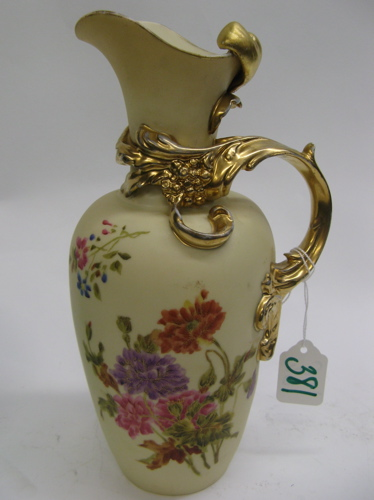 A GERMAN ROYAL RUDOLSTADT PORCELAIN VASE pitcher form hand painted