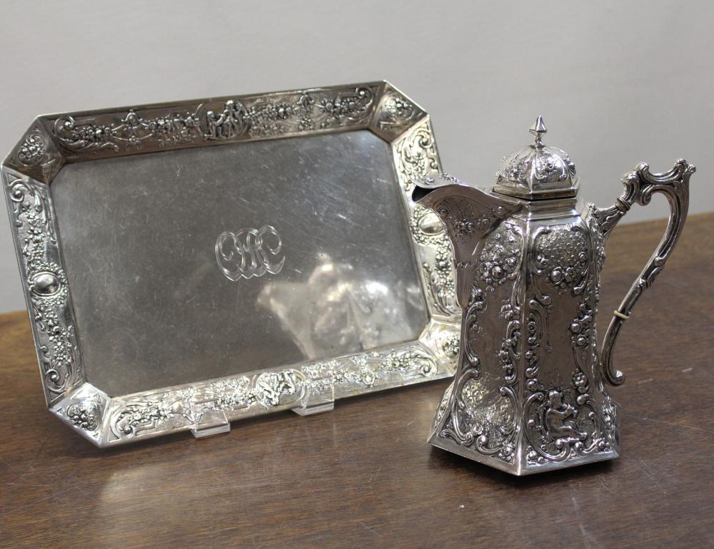 TWO GERMAN 800 FINE SILVER HOLLOWARE ITEMS including a teapot