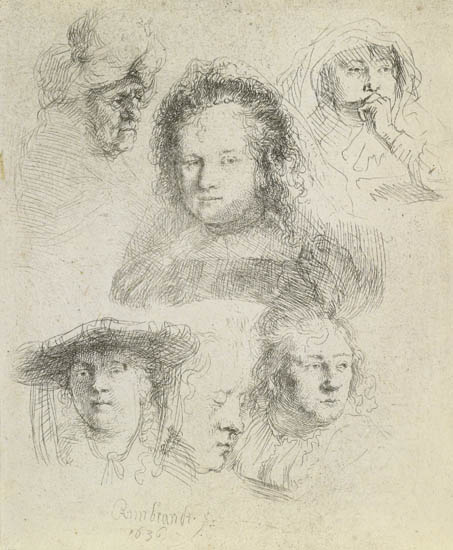 REMBRANDT VAN RIJN Sheet of Studies Head of Saskia and