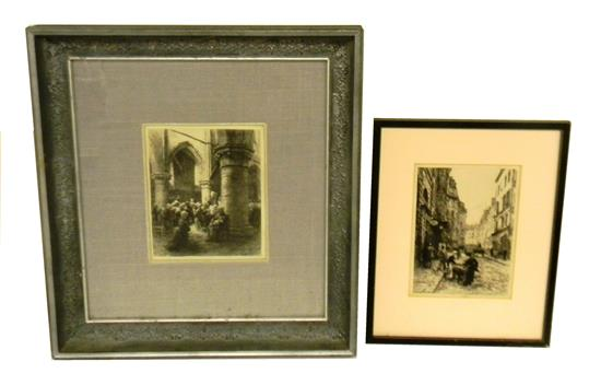 Leon Augustin L hermitte French 1844 1925 two etchings Rue