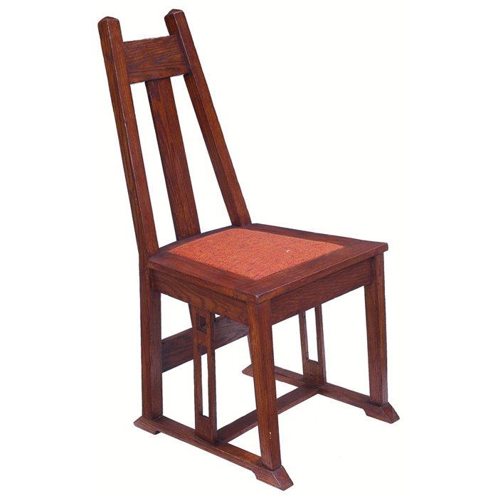 Arts Crafts hall seat unusual shoefoot form with rectangular cut