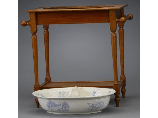 Child Size Washstand with Porcelain Bowl Ca 1890 poplar rectangular