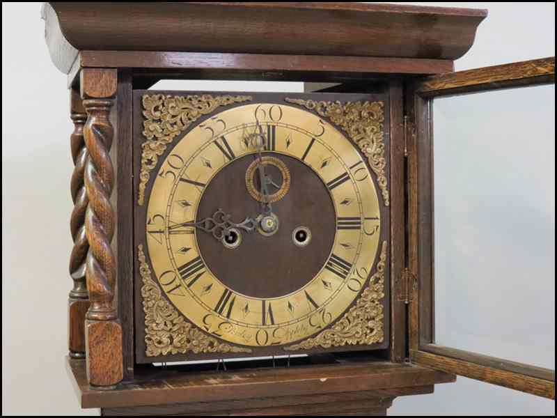 CONTINENTAL CARVED OAK BARLEY TWIST GRANDFATHER CLOCK H 76 W