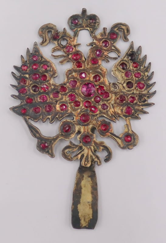 JEWELRY RUSSIAN SILVER AND COLORED GEM DOUBLE Eagle Pendant Russian