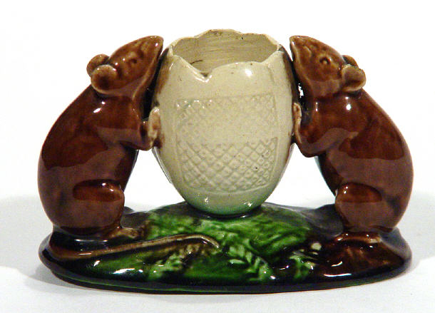 Watcombe pottery match striker modelled as two mice flanking an