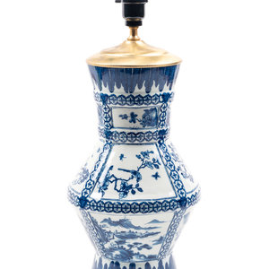 A Blue and White Chinoiserie Porcelain Table Lamp 20th Century