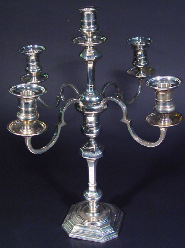 Large silver four branch candelabra Birmingham 1965 47cm high