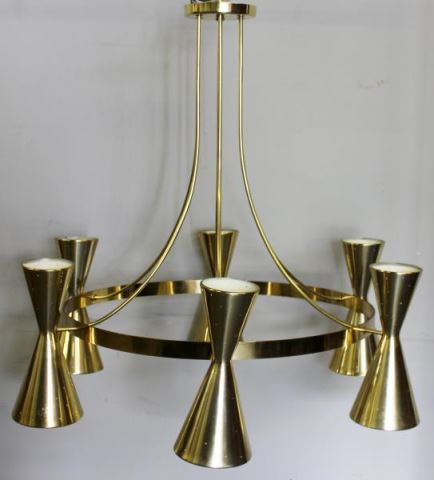 Midcentury Large Pierced Brass Chandelier Possibly Lightcraft Pierced brass hourglass