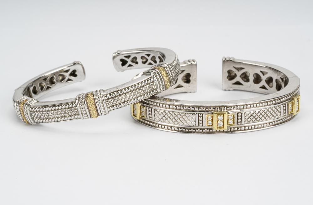 TWO JUDITH RIPKA STERLING 18 KARAT YELLOW GOLD DIAMOND CUFF