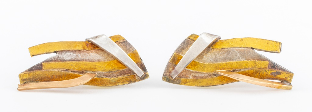 ART JEWELRY 925 SILVER 14K YELLOW GOLD EARRINGS Art jewelry