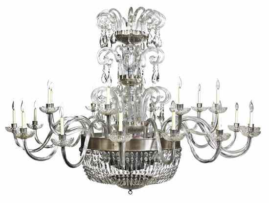 A Cased Glass Twenty Four Light Chandelier having a baluster