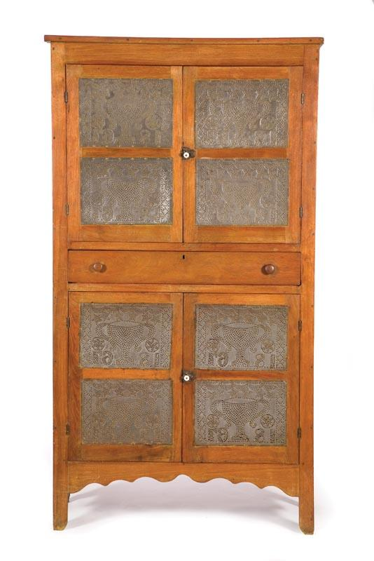 PUNCHED TIN PIE SAFE Midwestern probably Ohio dated 1867 walnut