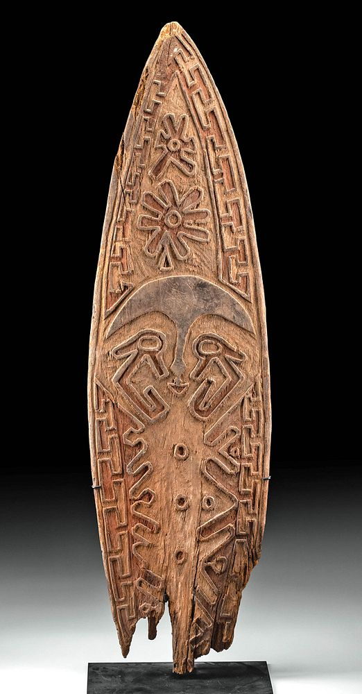 19th C Papua New Guinea Polychrome Wood Gope Board Oceania