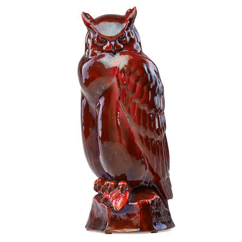 ZSOLNAY Owl clutching a fish Ketupa Ceylonensis Condition Report Two