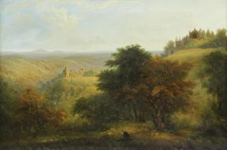 DAWSON Henry Oil on Canvas English Landscape Figure and Animals
