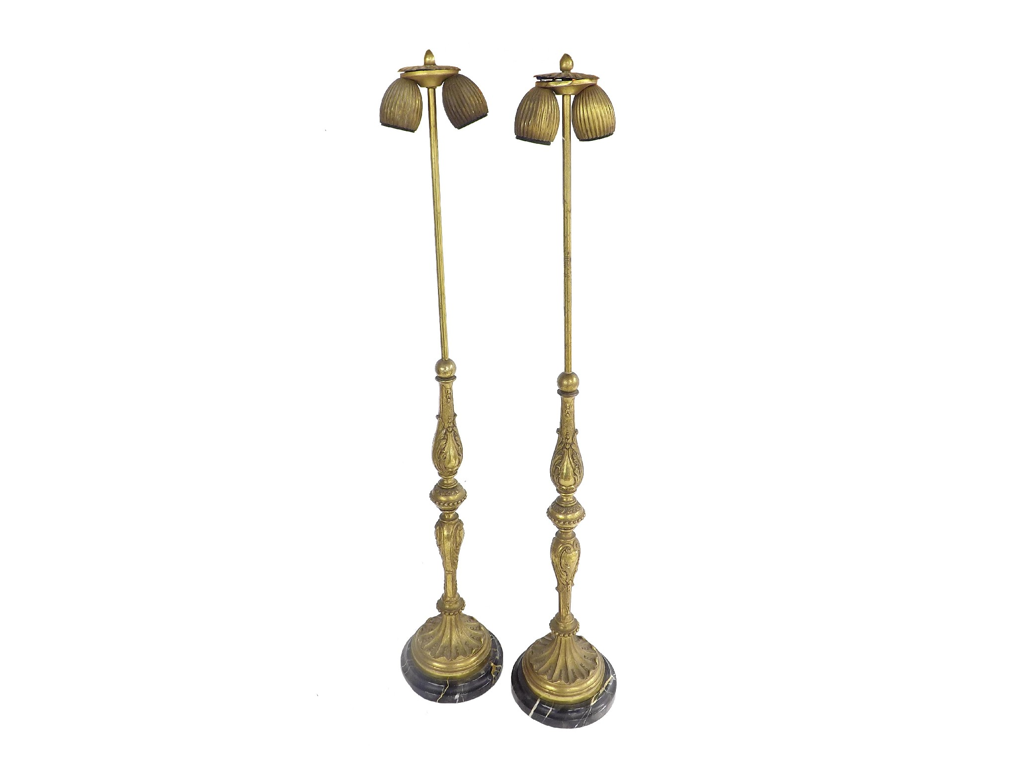 Pair of tall fancy gilt cast metal twin branch table