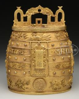 GILT BRONZE TEMPLE BELL 20th century China The exterior of