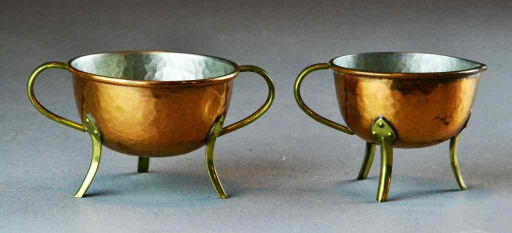 Pr Arts Crafts Hammered Copper Cream SugarEach with tin lining