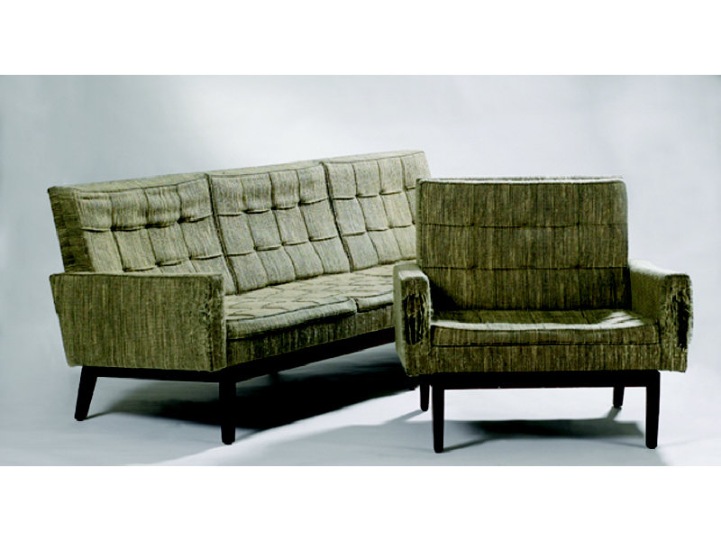 KNOLL FURNITURE Two piece upholstered furniture raised on wood frame
