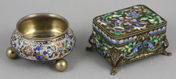Russian silver and enamel box and salt dish 1 1