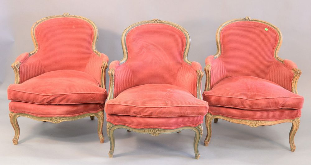 Six French chairs to include three French style armchairs with