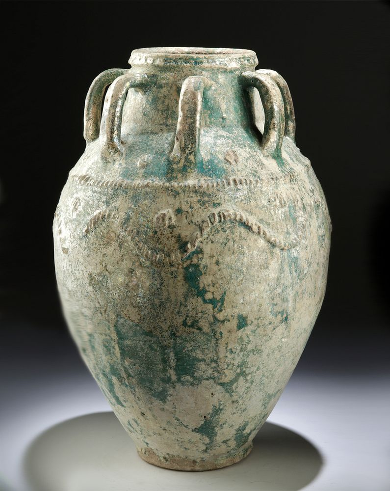 Museum Exhibited Sassanian Glazed Pottery Jar Ancient Near East Iran