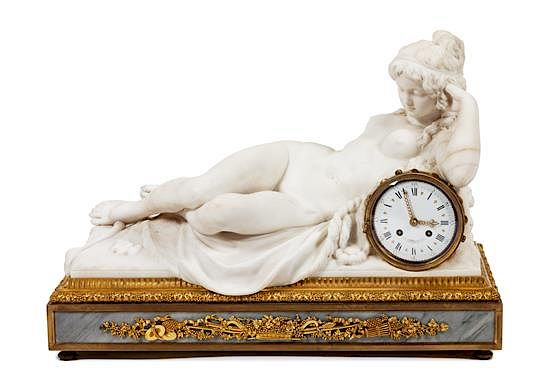 A French Gilt Bronze Mounted Marble Mantel Clock Height 16