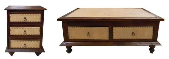 Coffee table and matching stand both with dark stained wooden