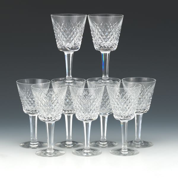 NINE WATERFORD CRYSTAL CLARET WINE GLASSES ALANA PATTERN 5 Nine