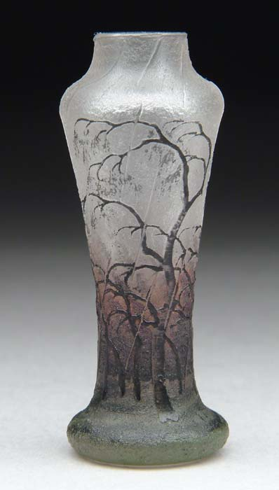 DAUM NANCY MINIATURE VASE Rare rain scene with acid etched