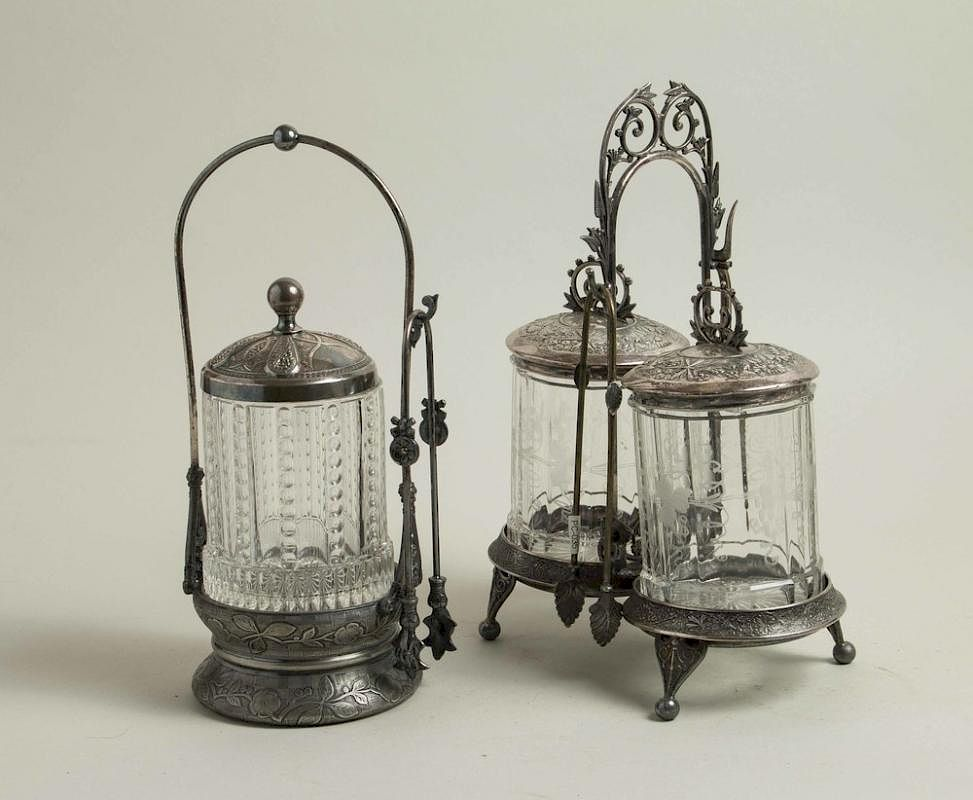 Assorted Pickle Castors Assorted clear glass pickle castors comprising one