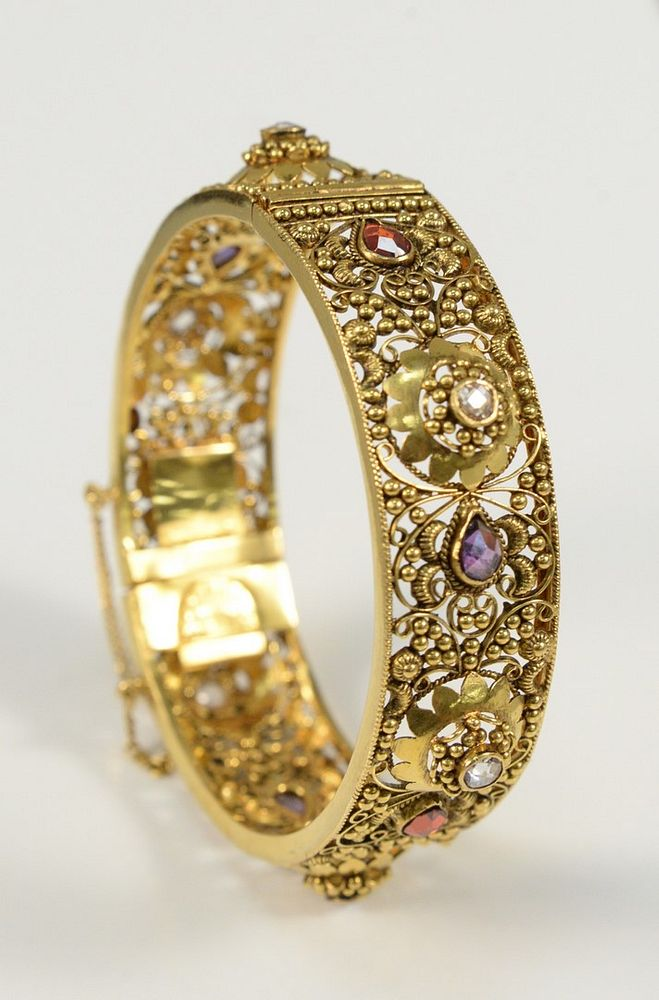 22 Karat Gold Bangle Style Bracelet with open work and