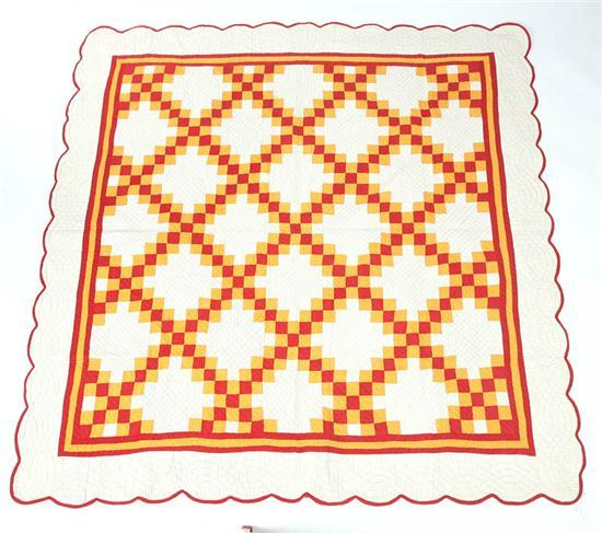 TRIPLE IRISH CHAIN QUILT Early 20th century bright colors handquilted