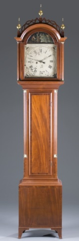 Ca Aaron Willard Mahogany Tall Case Clock Arched fretwork on