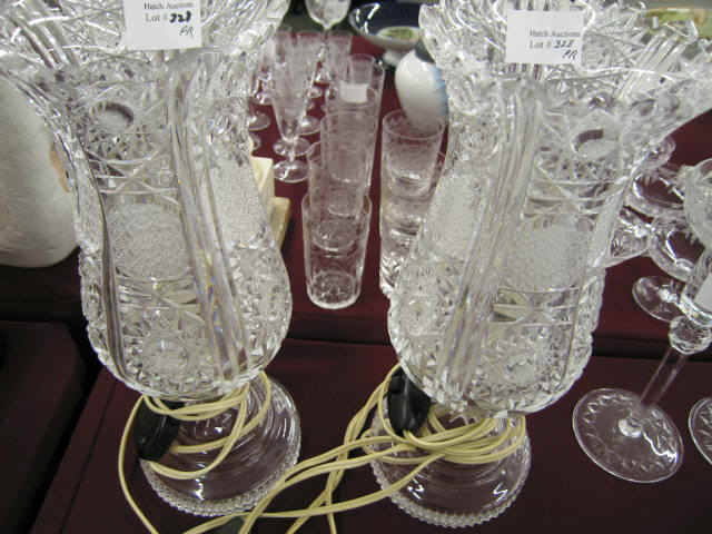 Pair of Fine Cut Crystal Hurricane Lamps electrified