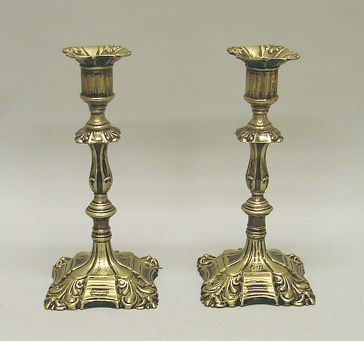 Molded baluster stem molded square base monogrammed detachable bobeche weighted